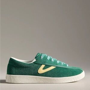 New in Box Tretorn Green Suede Low-Top Sneakers with Cream Accent